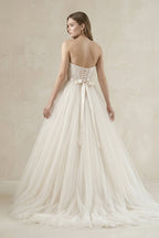 Tulle Sweetheart A-Line Pleated Wedding Gown in Ivory - Curvevia