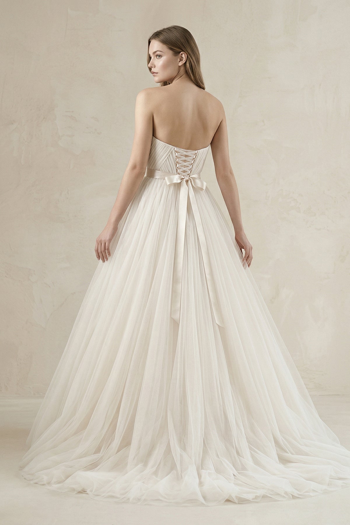 Tulle Sweetheart A-Line Pleated Wedding Gown in Ivory - Curvevia