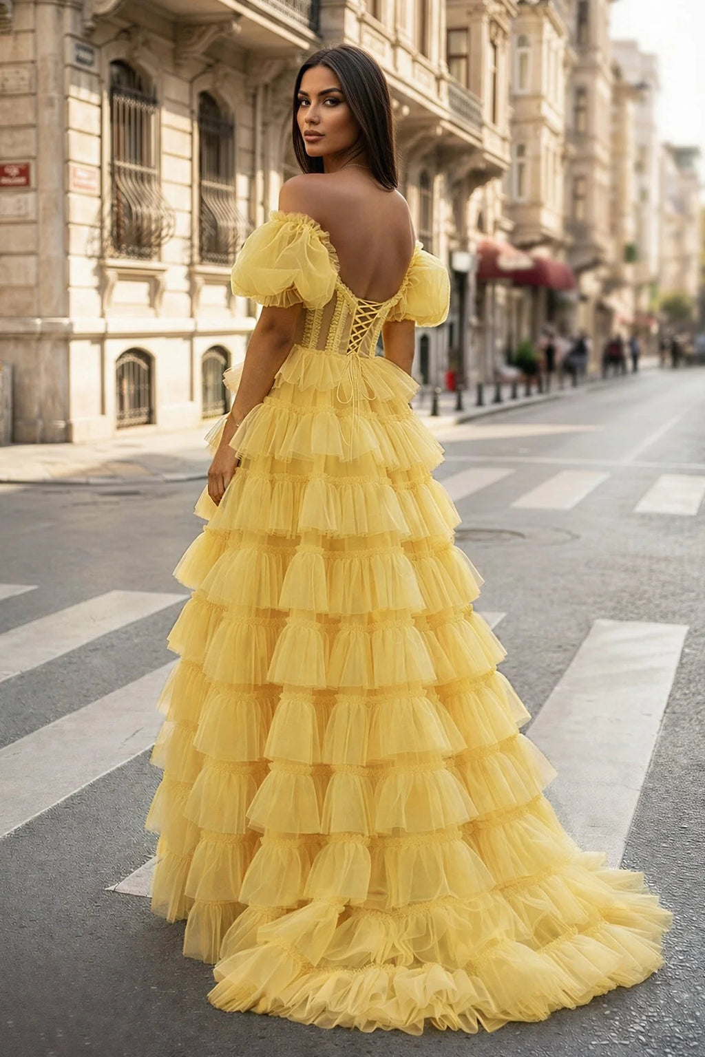 A-line Off-the-Shoulder Tulle Wedding Guest Dress with Slit - Curvevia