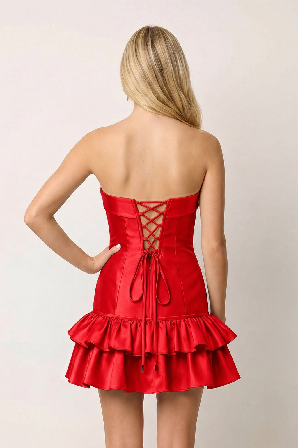 Turquoise Ruffled Strapless Tiered A-Line Satin Wedding Guest Dress - Curvevia