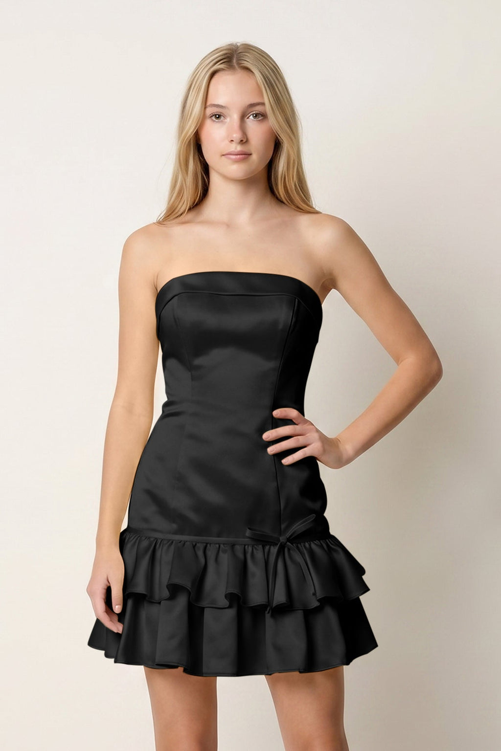 Turquoise Ruffled Strapless Tiered A-Line Satin Wedding Guest Dress - Curvevia