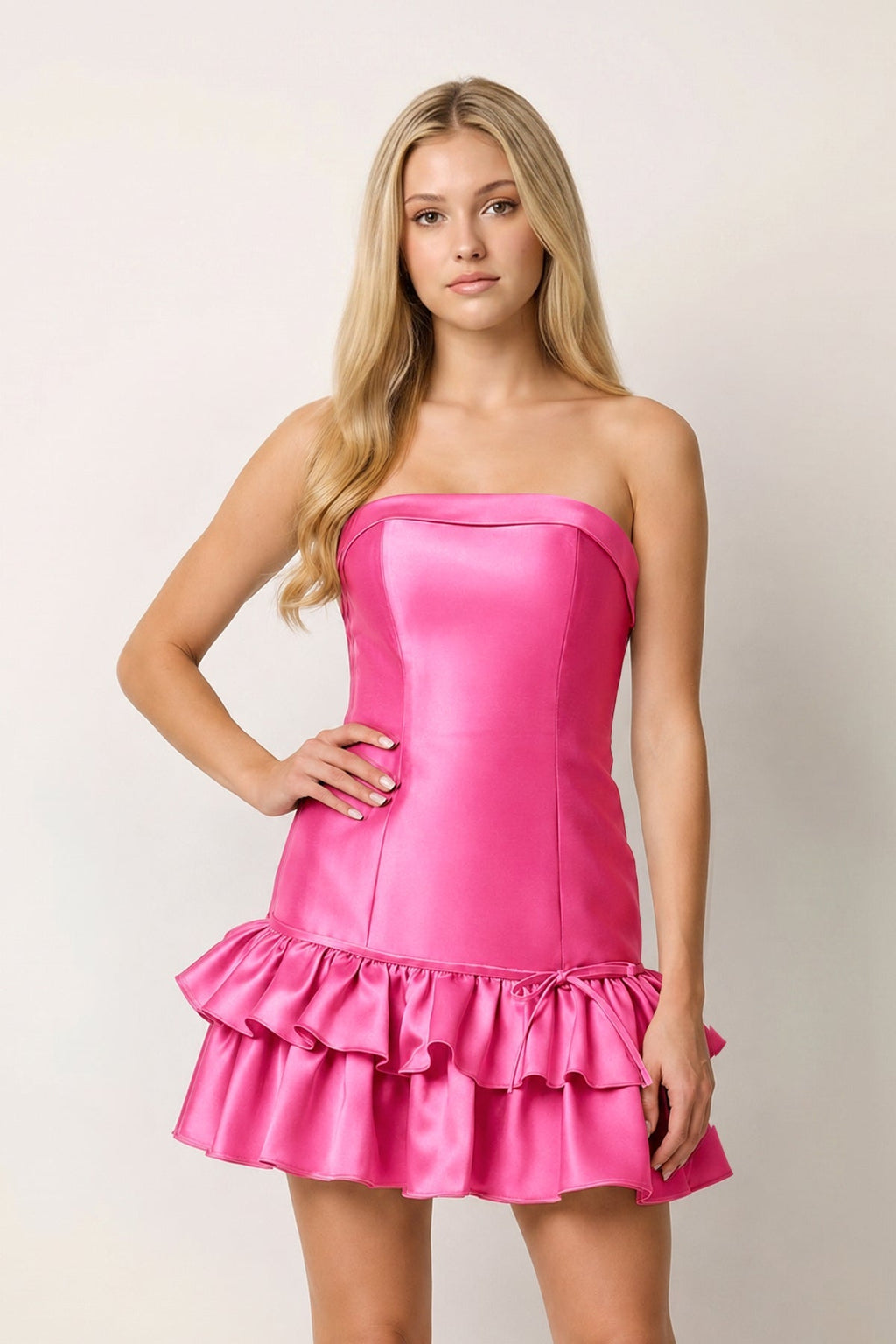 Turquoise Ruffled Strapless Tiered A-Line Satin Wedding Guest Dress - Curvevia