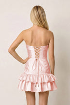 Turquoise Ruffled Strapless Tiered A-Line Satin Wedding Guest Dress - Curvevia