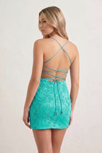 Sheath Spaghetti Straps Lace Short Homecoming Dresses - Curvevia