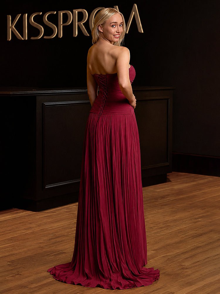 Sweetheart Keyhole Pleated A-Line Evening Dress - Curvevia