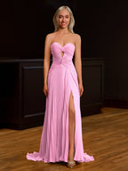 Sweetheart Keyhole Pleated A-Line Evening Dress - Curvevia