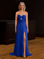 Sweetheart Keyhole Pleated A-Line Evening Dress - Curvevia