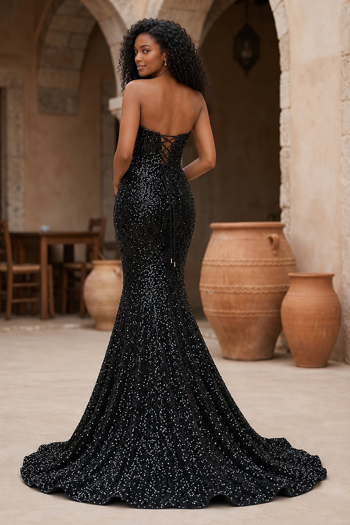 Red Mermaid Sweetheart Neck Sequins Long Evening Dress - Curvevia