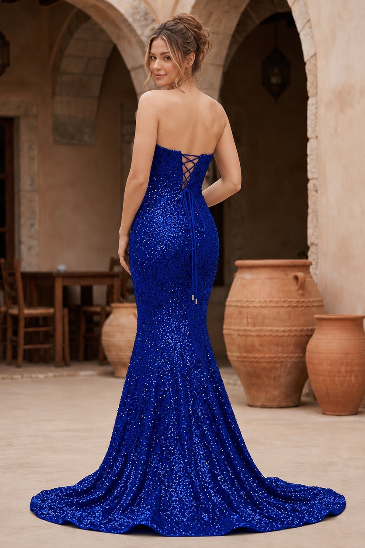 Red Mermaid Sweetheart Neck Sequins Long Evening Dress - Curvevia