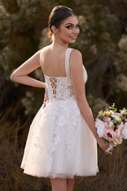 Unqiue A-Line Sweetheart Sequin Short Wedding Dress with Appliques - Curvevia