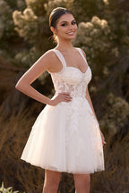 Unqiue A-Line Sweetheart Sequin Short Wedding Dress with Appliques - Curvevia