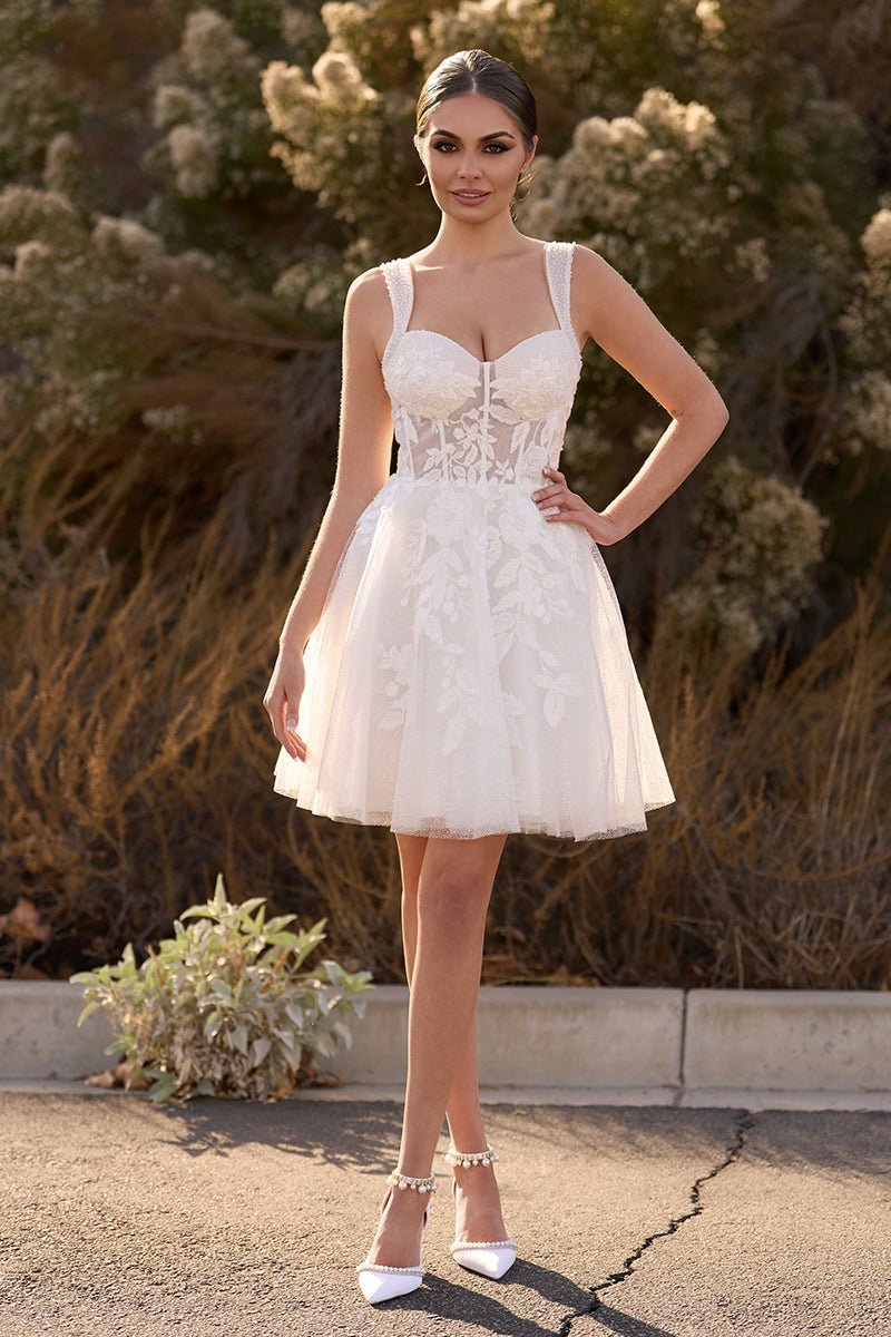 Unqiue A-Line Sweetheart Sequin Short Wedding Dress with Appliques - Curvevia
