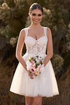 Unqiue A-Line Sweetheart Sequin Short Wedding Dress with Appliques - Curvevia