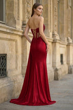 Charming Mermaid Straps Slit Long Prom Dress with Beading - Curvevia