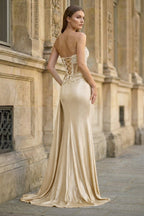Charming Mermaid Straps Slit Long Prom Dress with Beading - Curvevia