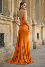 Charming Mermaid Straps Slit Long Prom Dress with Beading - Curvevia