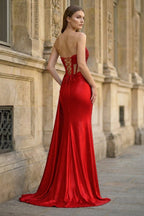 Charming Mermaid Straps Slit Long Prom Dress with Beading - Curvevia