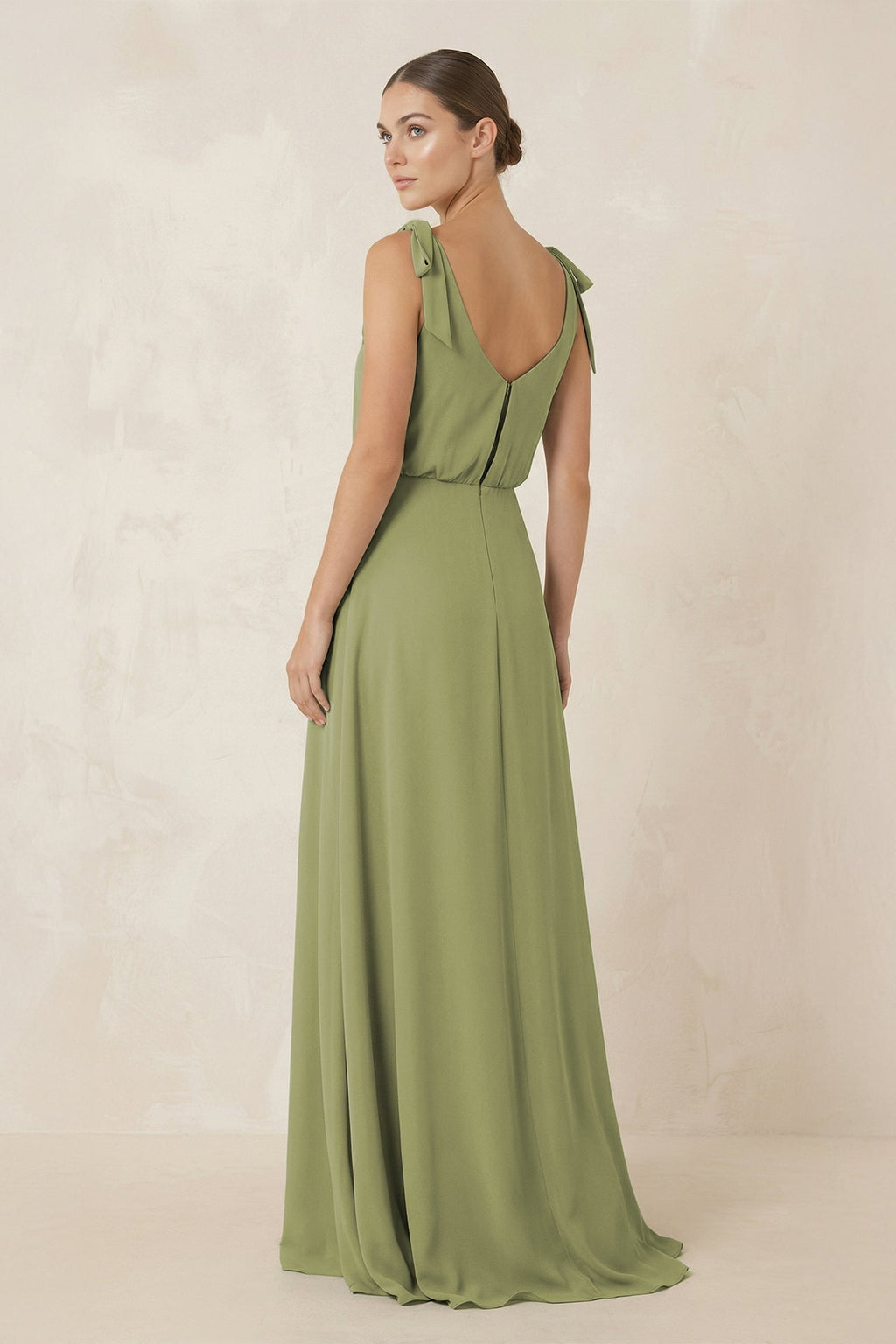 V-Neck A-Line Chiffon Bridesmaid Dress in Moss Green - Curvevia