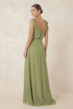 V-Neck A-Line Chiffon Bridesmaid Dress in Moss Green - Curvevia