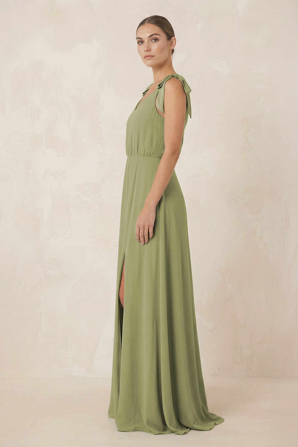 V-Neck A-Line Chiffon Bridesmaid Dress in Moss Green - Curvevia
