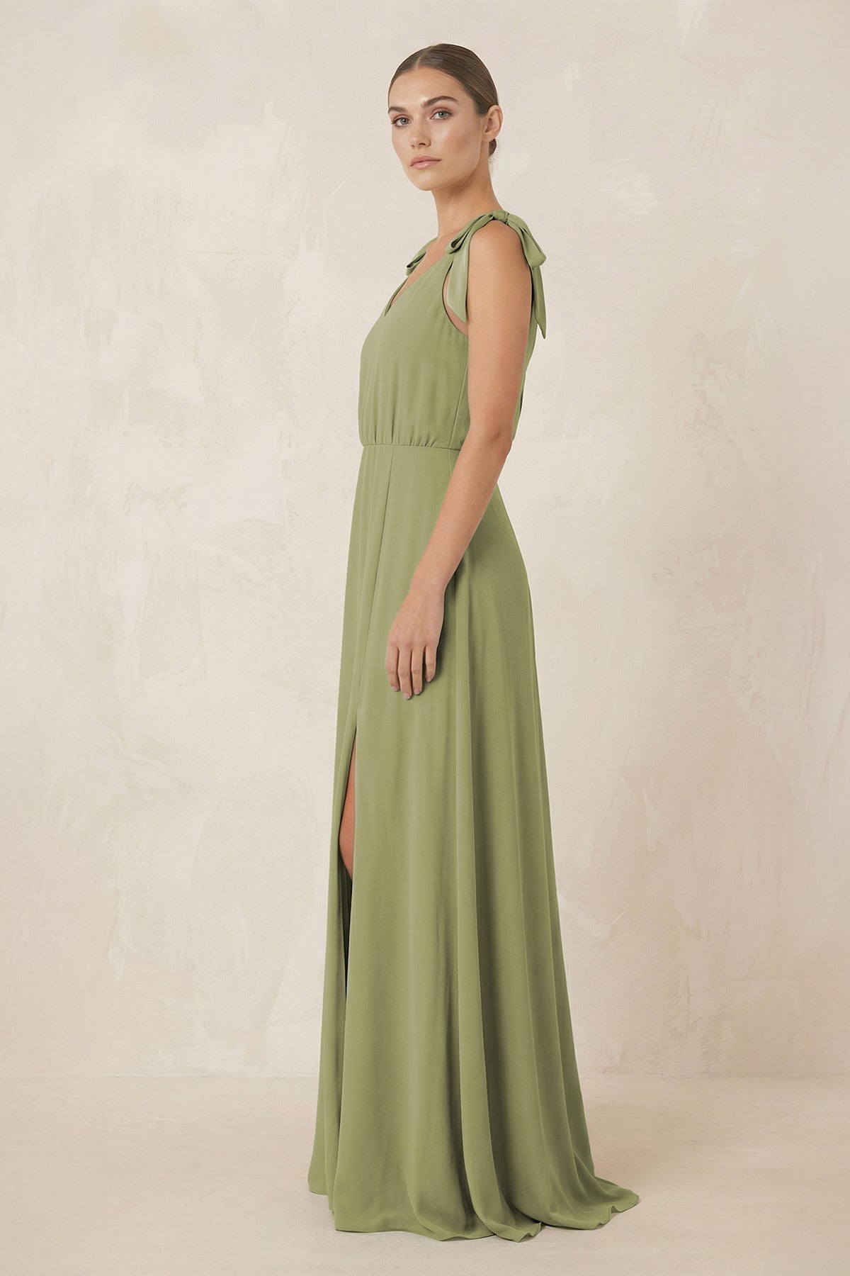 V-Neck A-Line Chiffon Bridesmaid Dress in Moss Green - Curvevia