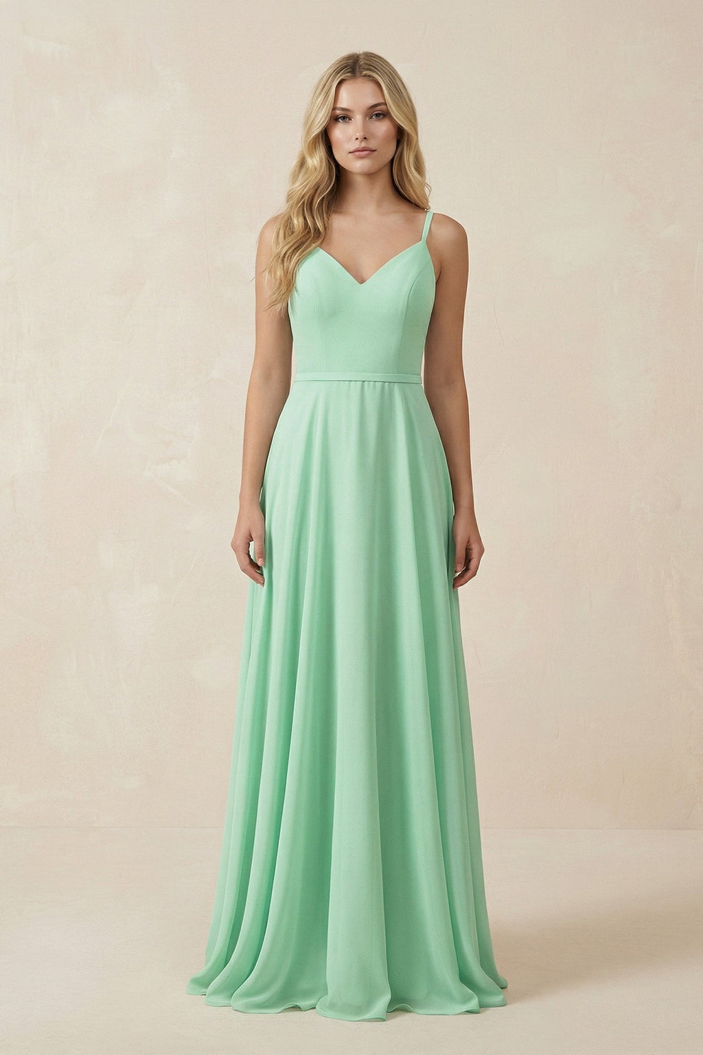 V-Neck A-Line Chiffon Mother of the Bride Dress with Crisscross Back in Pale Pistachio - Curvevia
