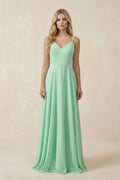 V-Neck A-Line Chiffon Mother of the Bride Dress with Crisscross Back in Pale Pistachio - Curvevia