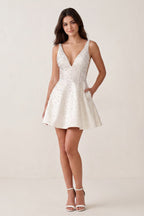 V-Neck A-Line Satin Homecoming Dress With Pearl - Curvevia
