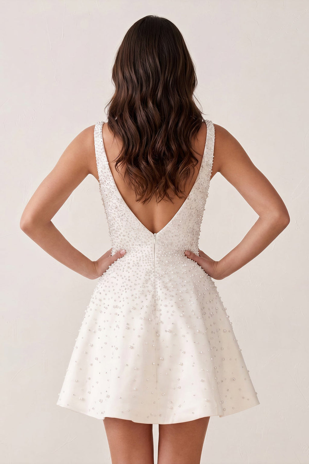 V-Neck A-Line Satin Homecoming Dress With Pearl - Curvevia