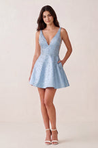 V-Neck A-Line Satin Homecoming Dress With Pearl - Curvevia
