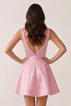 V-Neck A-Line Satin Homecoming Dress With Pearl - Curvevia