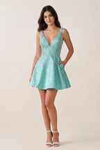 V-Neck A-Line Satin Homecoming Dress With Pearl - Curvevia