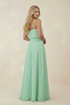 V-Neck Blouson A-Line Chiffon Mother of the Bride Dress in Pale Pistachio - Curvevia