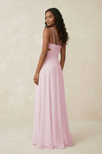 V-Neck Chiffon A-Line Cut-Out Bridesmaid Dress in Candy Pink - Curvevia