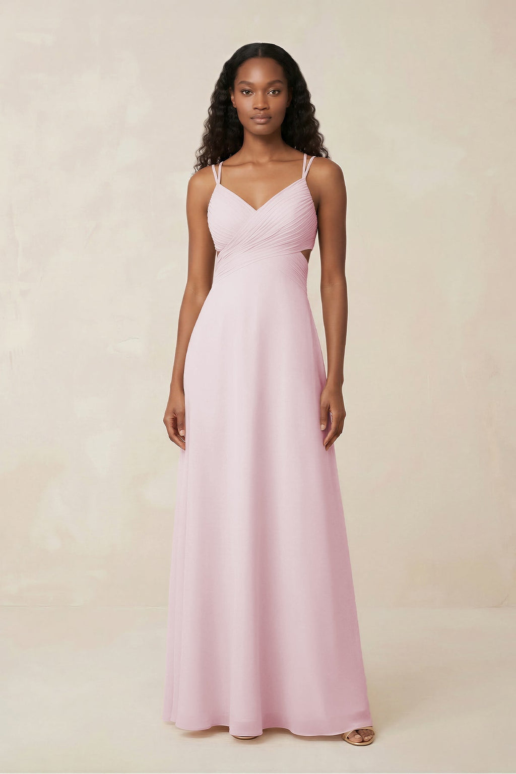 V-Neck Chiffon A-Line Cut-Out Bridesmaid Dress in Candy Pink - Curvevia