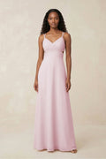 V-Neck Chiffon A-Line Cut-Out Bridesmaid Dress in Candy Pink - Curvevia
