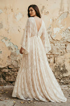 A-Line Plunging Neckline Lace Wedding Dress With Open Back - Curvevia