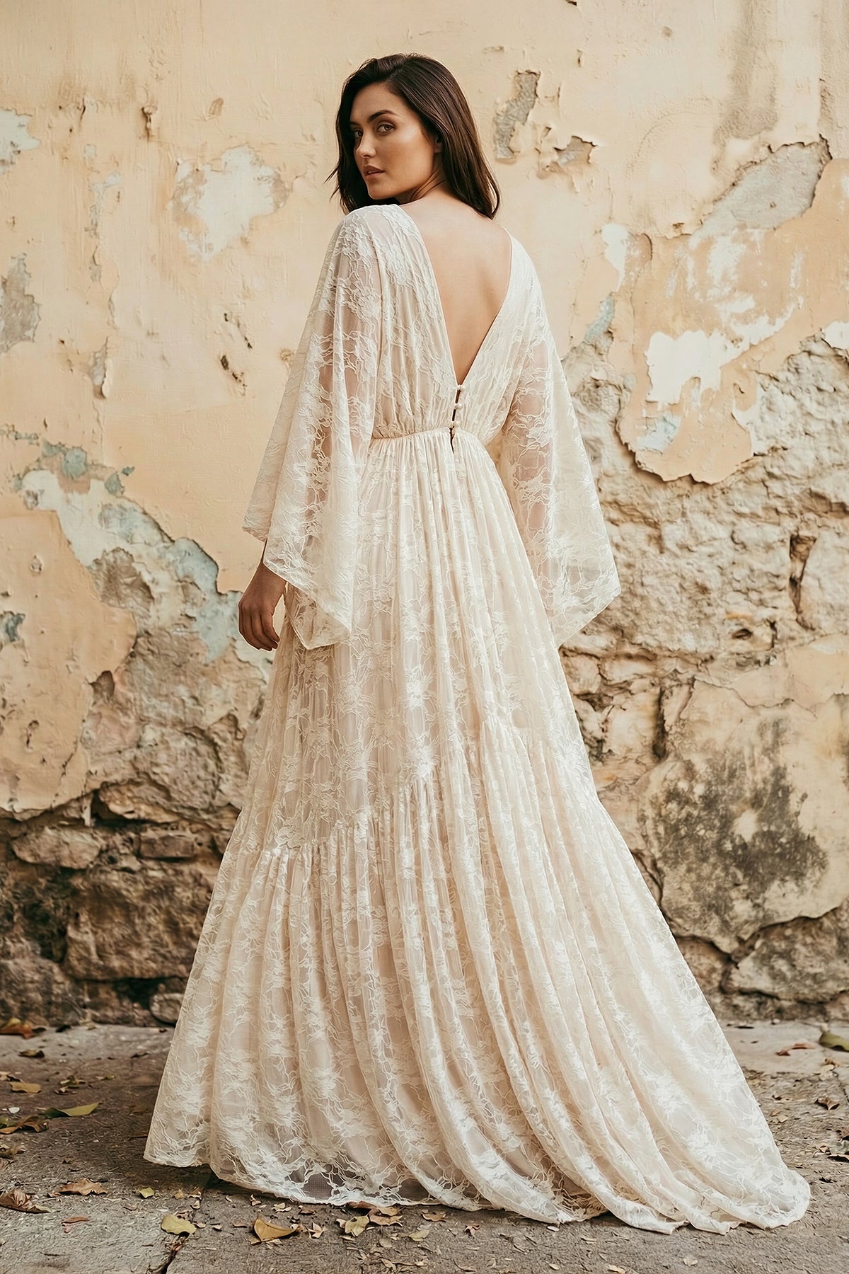 A-Line Plunging Neckline Lace Wedding Dress With Open Back - Curvevia