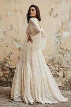 A-Line Plunging Neckline Lace Wedding Dress With Open Back - Curvevia