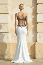 Long Spaghetti Straps Mermaid White Wedding Dress with Appliques - Curvevia