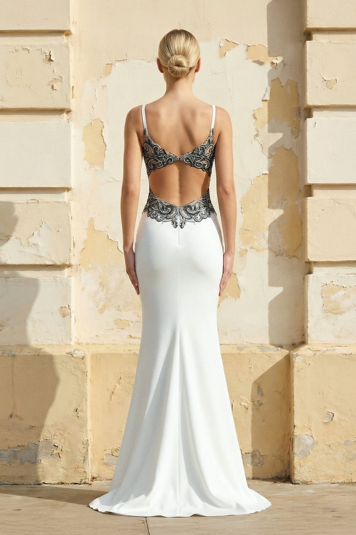 Long Spaghetti Straps Mermaid White Wedding Dress with Appliques - Curvevia