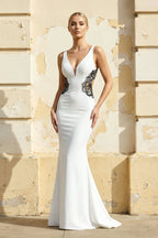 Long Spaghetti Straps Mermaid White Wedding Dress with Appliques - Curvevia