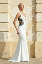 Long Spaghetti Straps Mermaid White Wedding Dress with Appliques - Curvevia