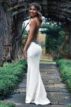 Long Spaghetti Straps Mermaid White Wedding Dress with Appliques - Curvevia