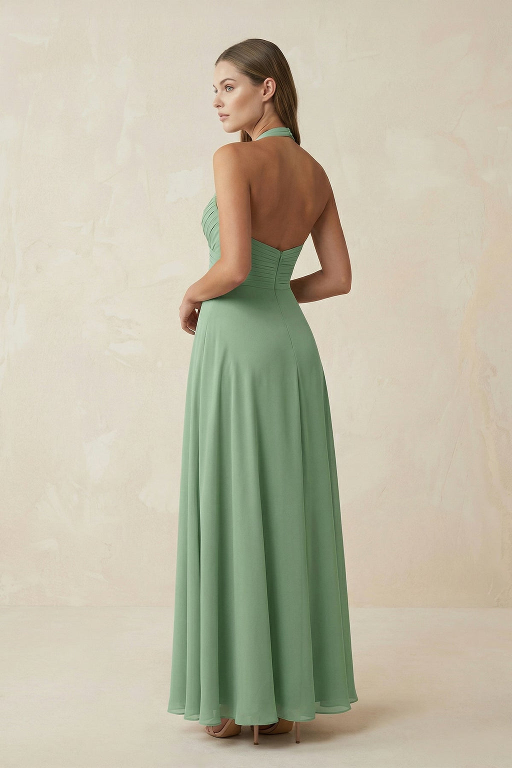 V-Neck Pleated A-Line Chiffon Mother of the Bride Dress in Sea Glass - Curvevia