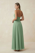 V-Neck Pleated A-Line Chiffon Mother of the Bride Dress in Sea Glass - Curvevia