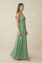 V-Neck Pleated A-Line Chiffon Mother of the Bride Dress in Sea Glass - Curvevia