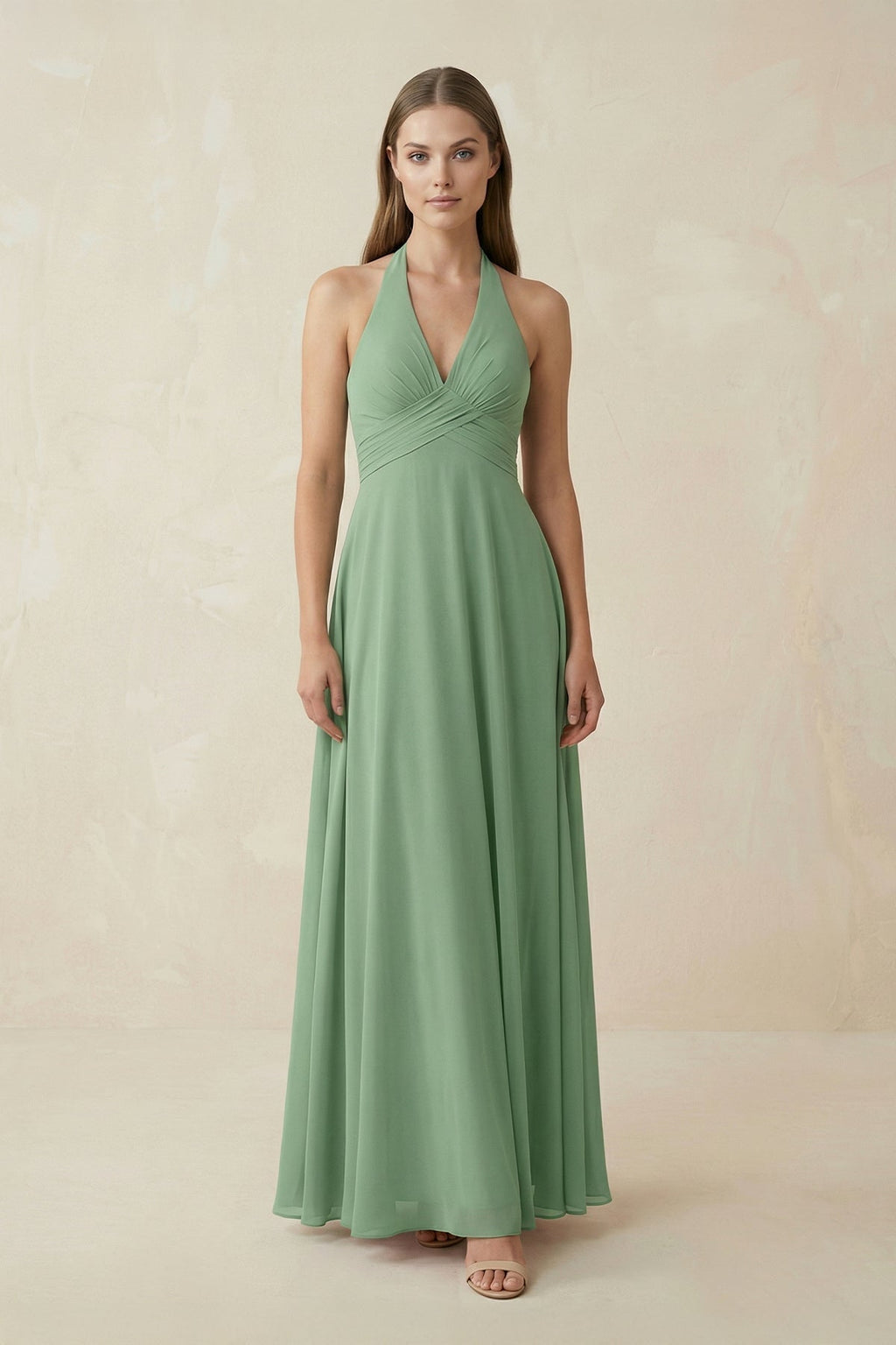 V-Neck Pleated A-Line Chiffon Mother of the Bride Dress in Sea Glass - Curvevia