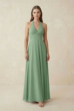 V-Neck Pleated A-Line Chiffon Mother of the Bride Dress in Sea Glass - Curvevia