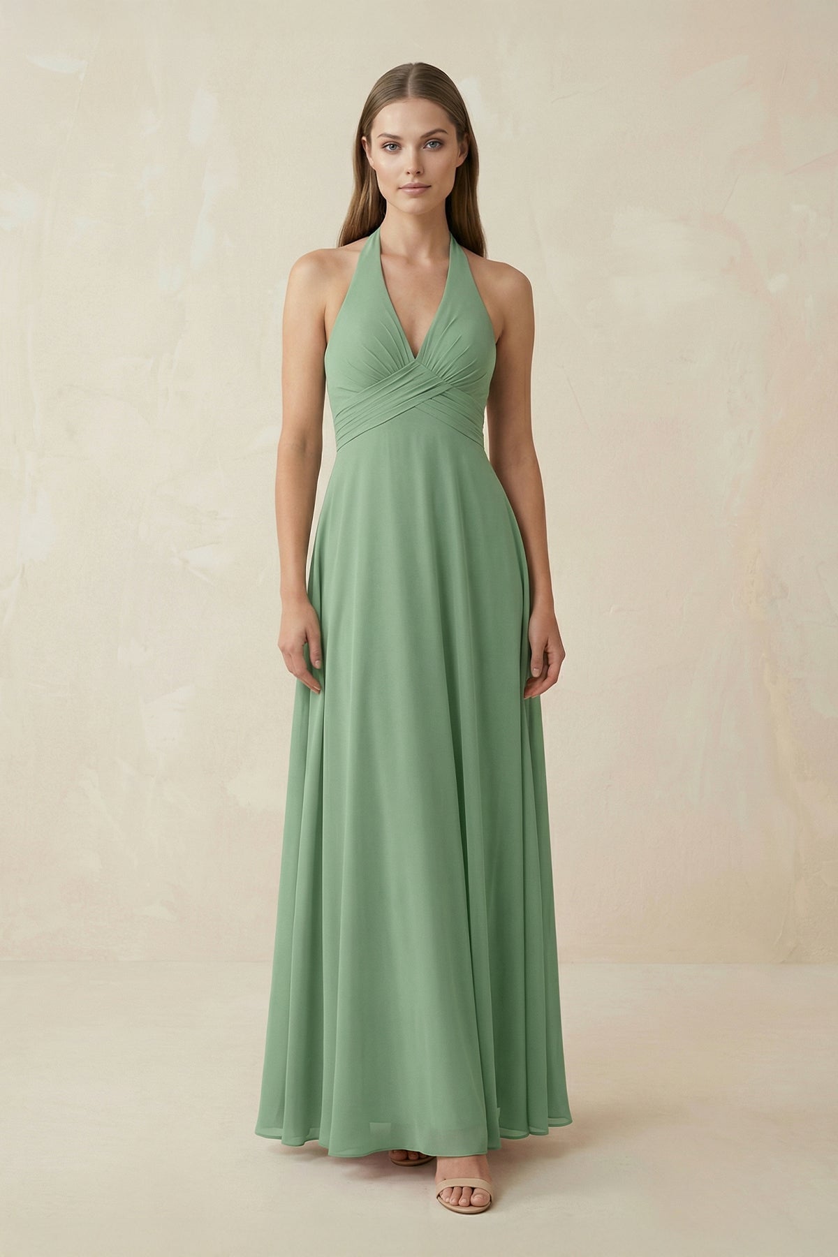 V-Neck Pleated A-Line Chiffon Mother of the Bride Dress in Sea Glass - Curvevia